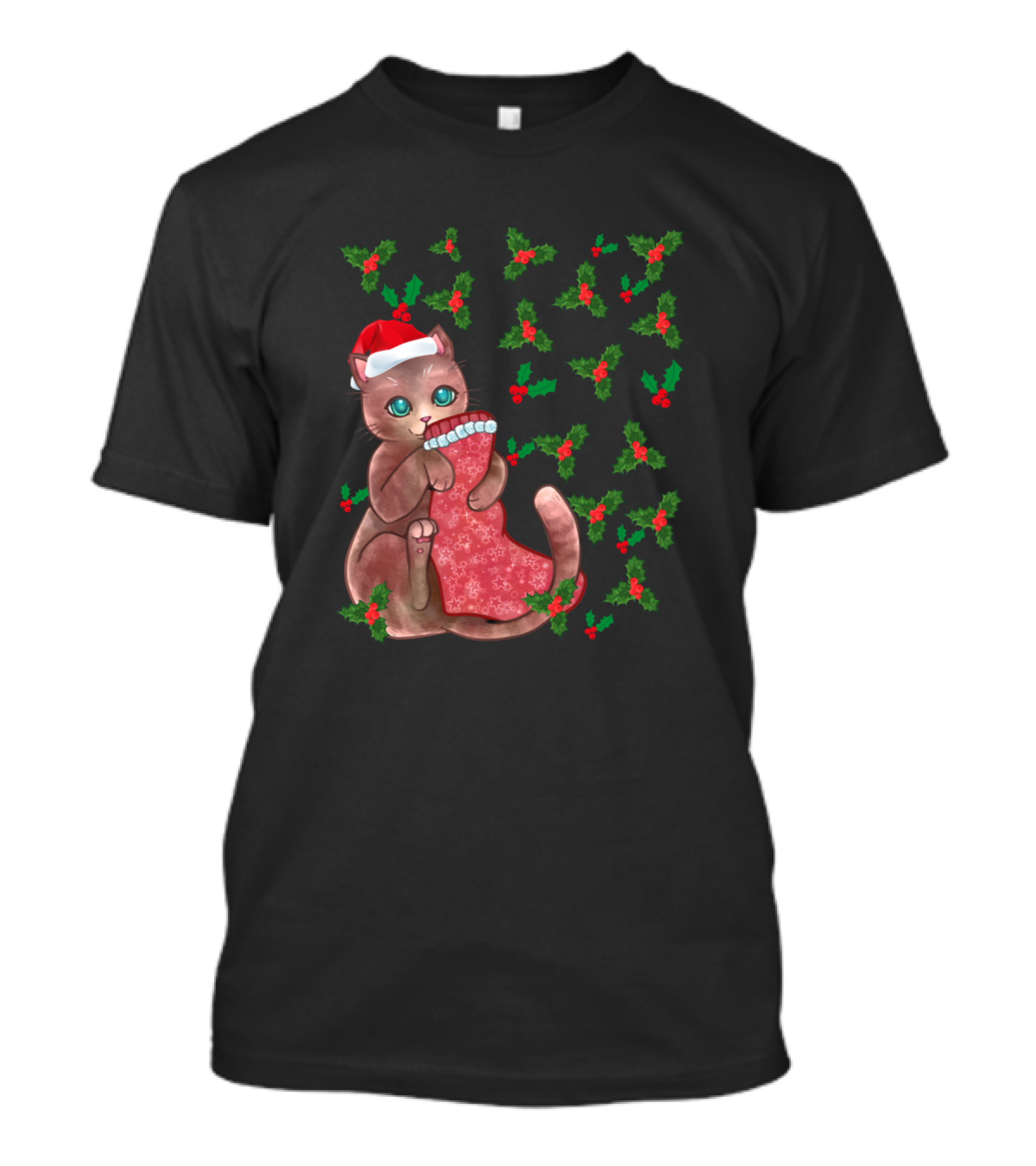 Cat Mistletoe Christmas Stocking Festive Holiday Kitty T-Shirt