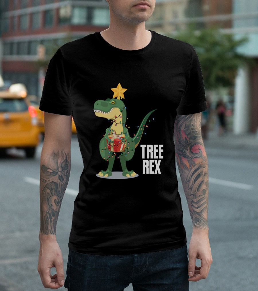 Christmas Kids Dinosaur Tree Rex Pajama Lights T-Shirt