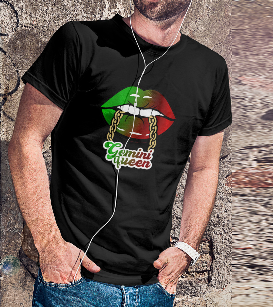 Gemini Queen Lips African Colors Birthday Woman BLM T-Shirt