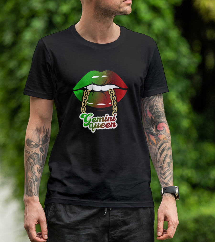 Gemini Queen Lips African Colors Birthday Woman BLM T-Shirt