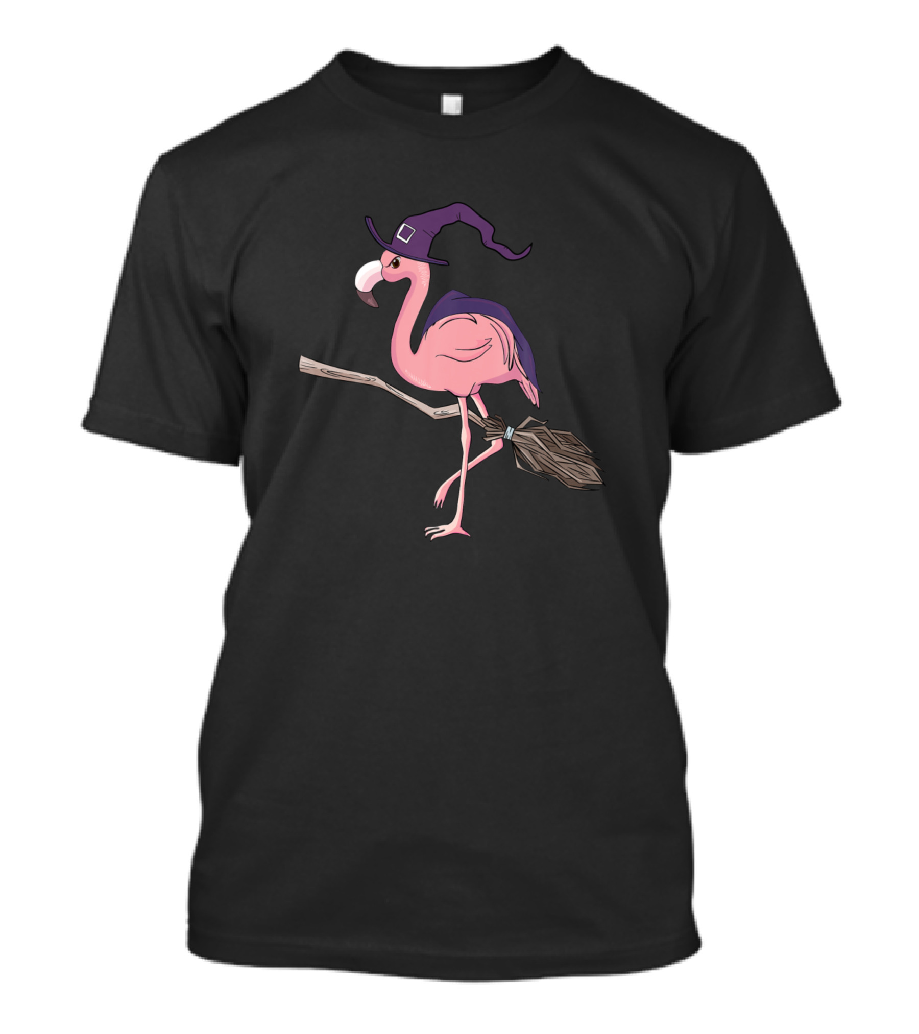 Halloween Funny Flamingo Witch On Broom Scary Party T-Shirt