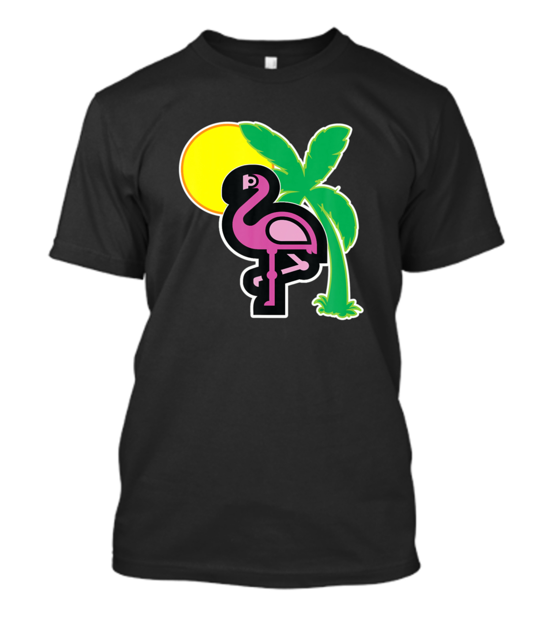 Kawaii Tropical Flamingo Palm Sun T-Shirt