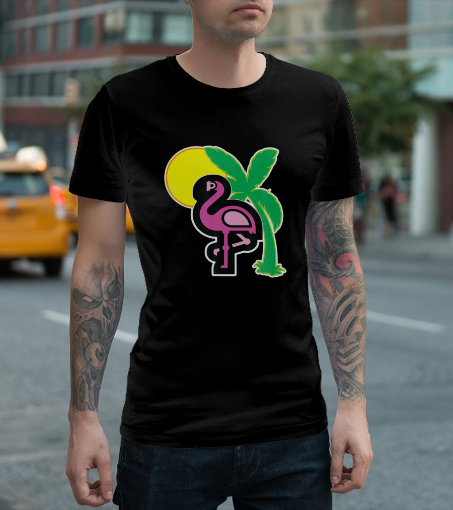 Kawaii Tropical Flamingo Palm Sun T-Shirt