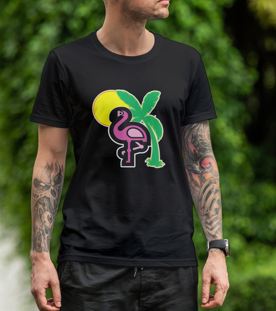 Kawaii Tropical Flamingo Palm Sun T-Shirt