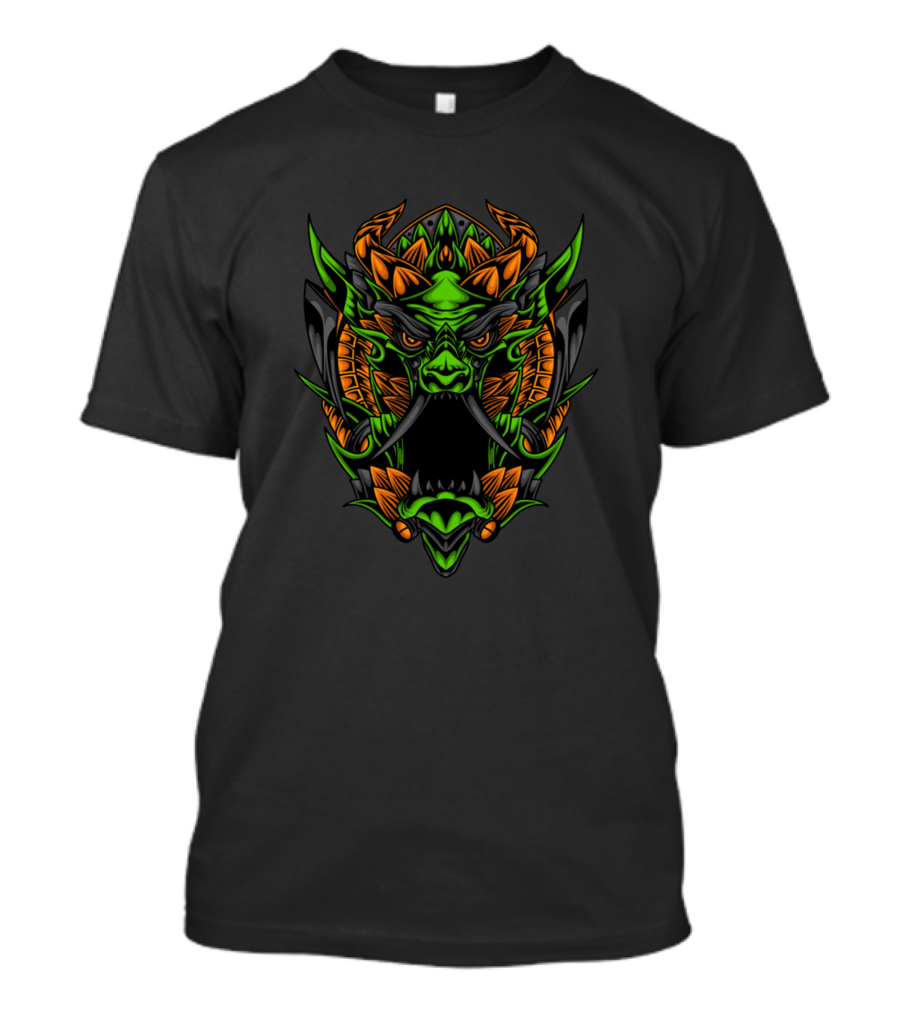 Legendary Monster Green And Orange Beast Face T-Shirt