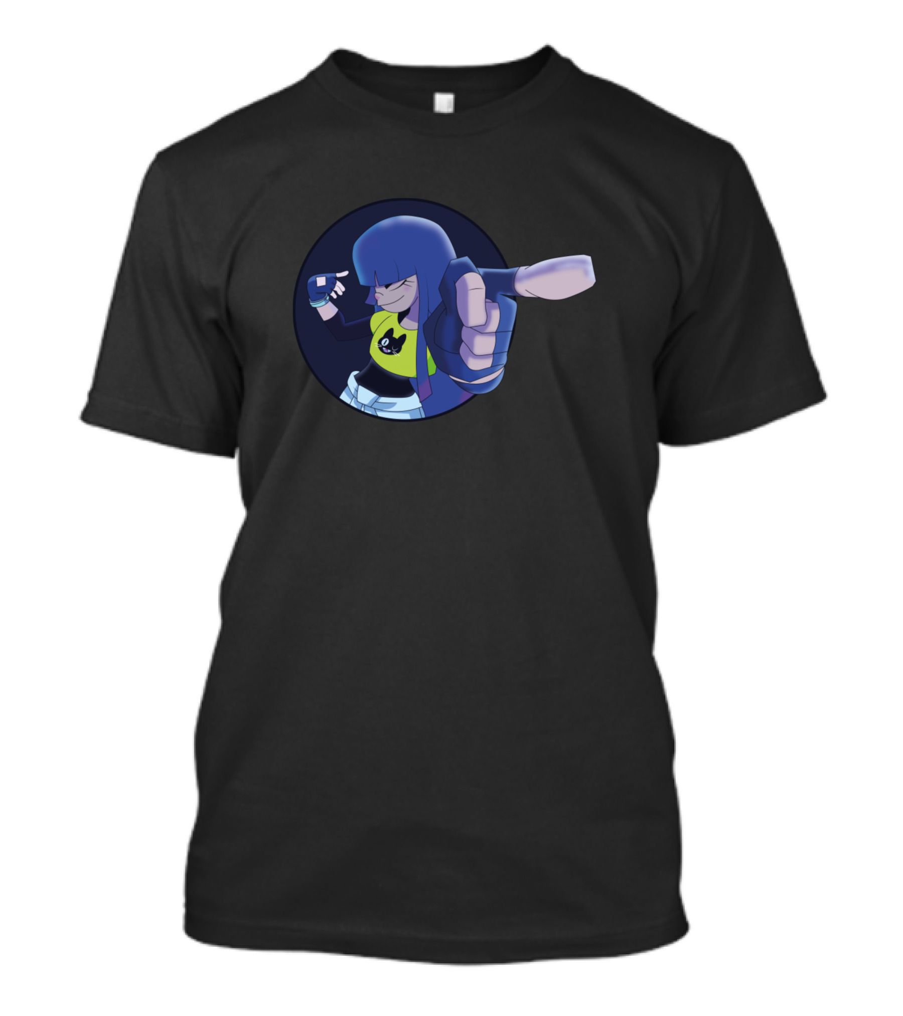 Me Ko Psychedelic Blue Anime Character Finger Gesture T-Shirt