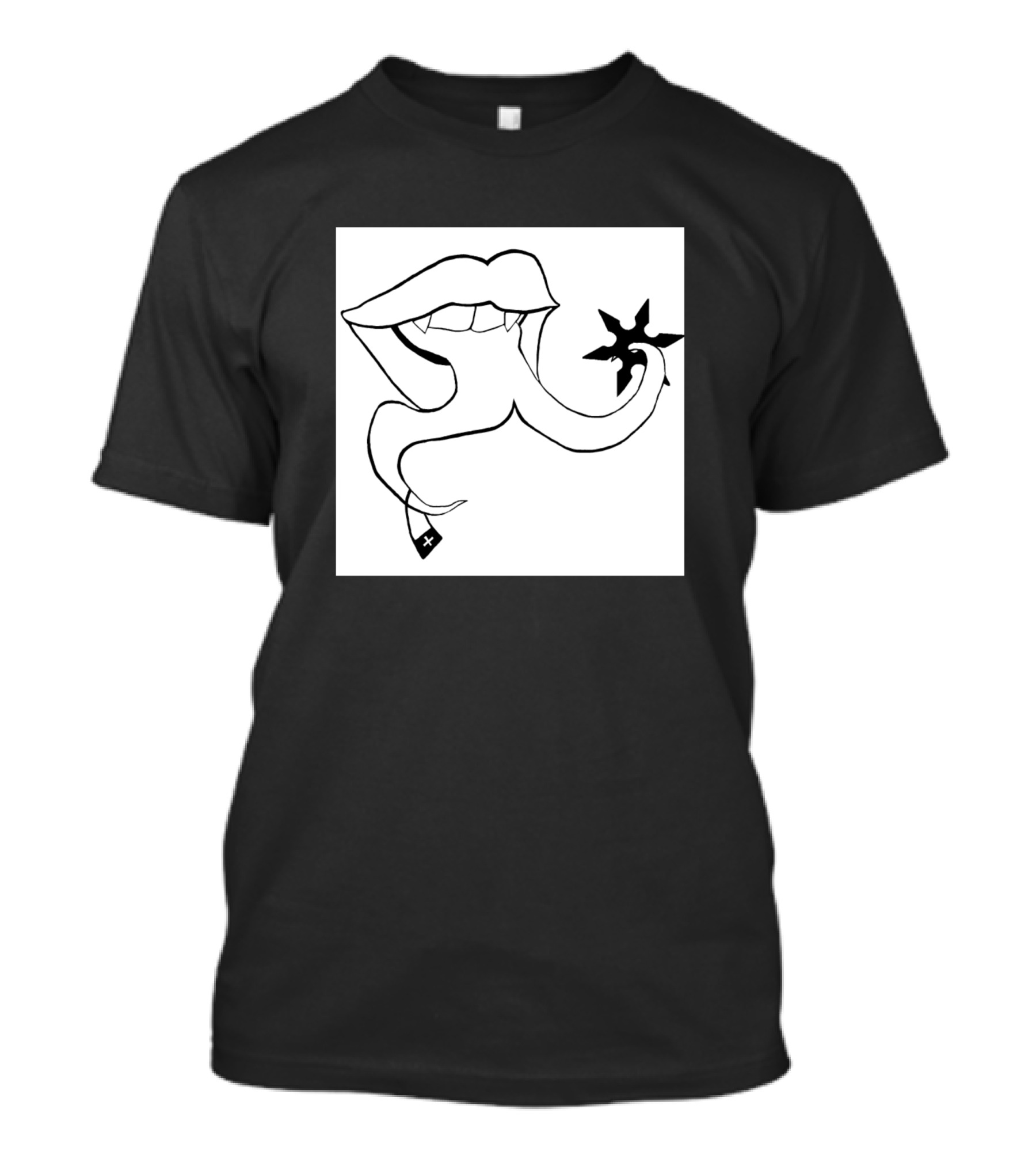 Ninja Tongue Shuriken Icon Black Lips Star T-Shirt