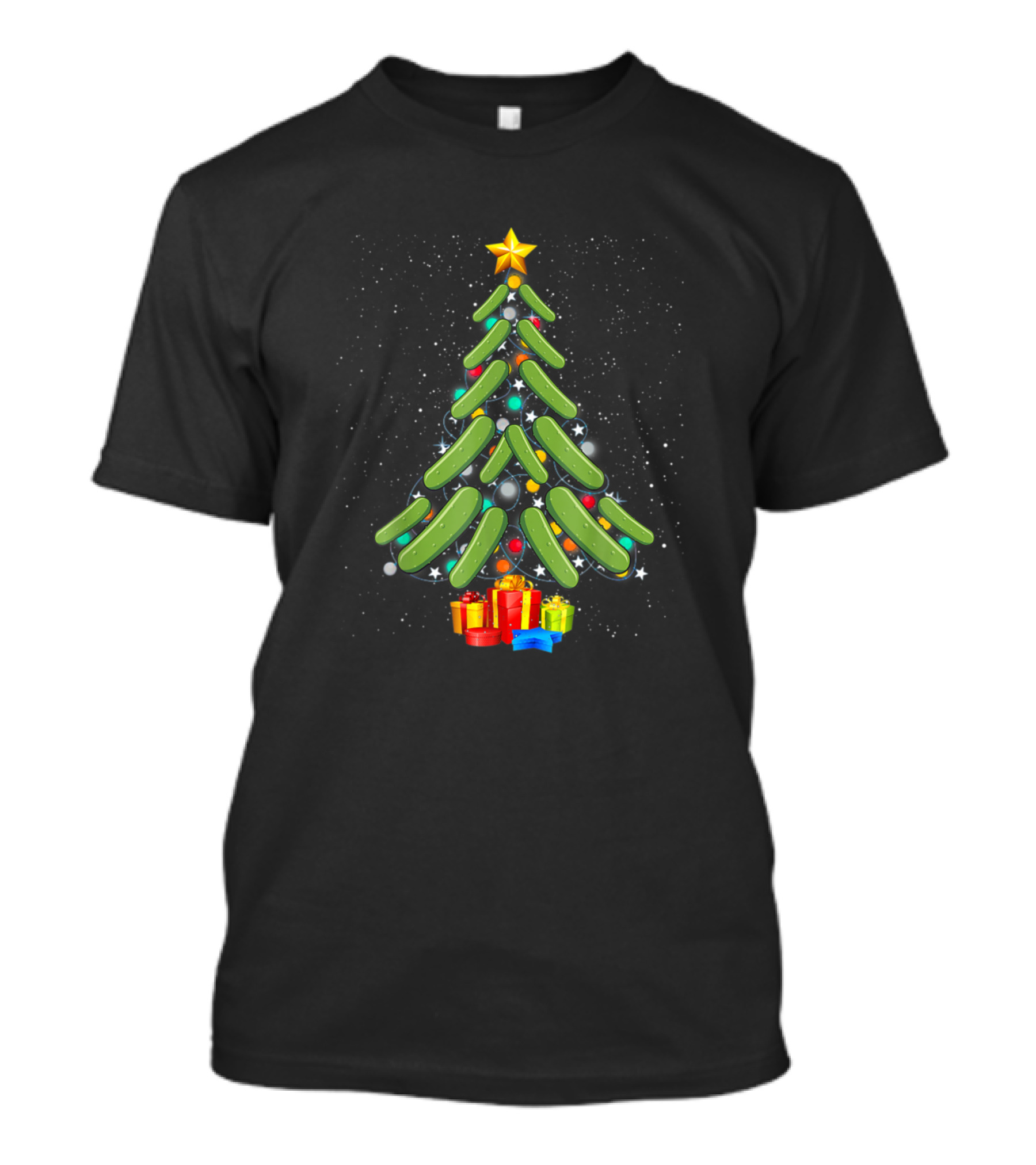 Pickle Lover Christmas Tree With Gifts And Star Decoration T-Shirt