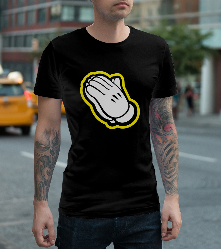 Praying Hands Cartoon Style Bold Yellow Outline T-Shirt