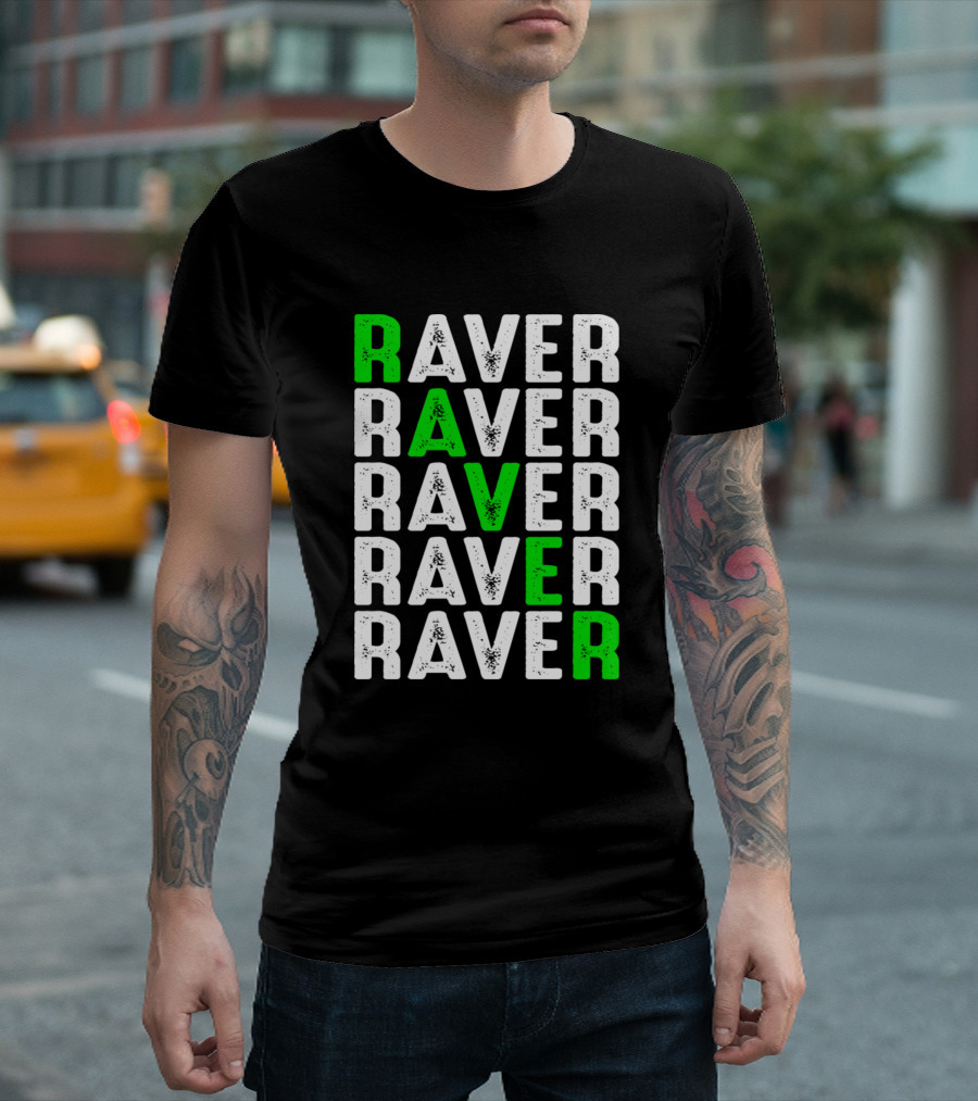 Raver Vintage Trance Rave Techno Electro Repeated Typography T-Shirt