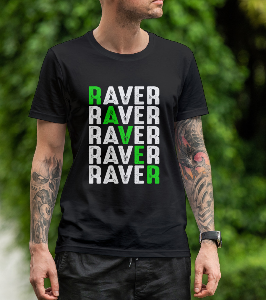 Raver Vintage Trance Rave Techno Electro Repeated Typography T-Shirt