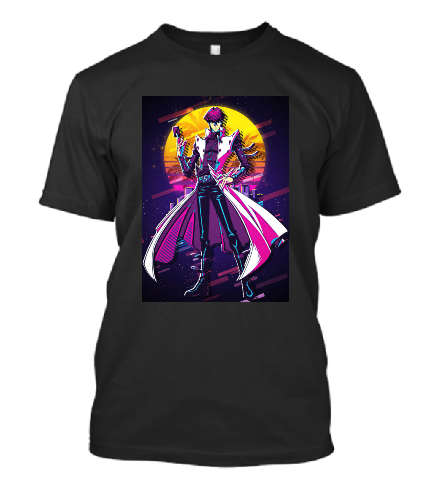 Retro Kaiba Neon Cyberpunk Sunset Motif T-Shirt