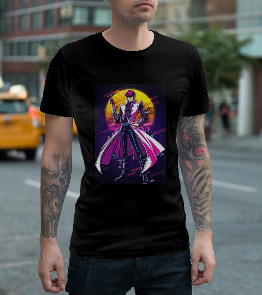 Retro Kaiba Neon Cyberpunk Sunset Motif T-Shirt