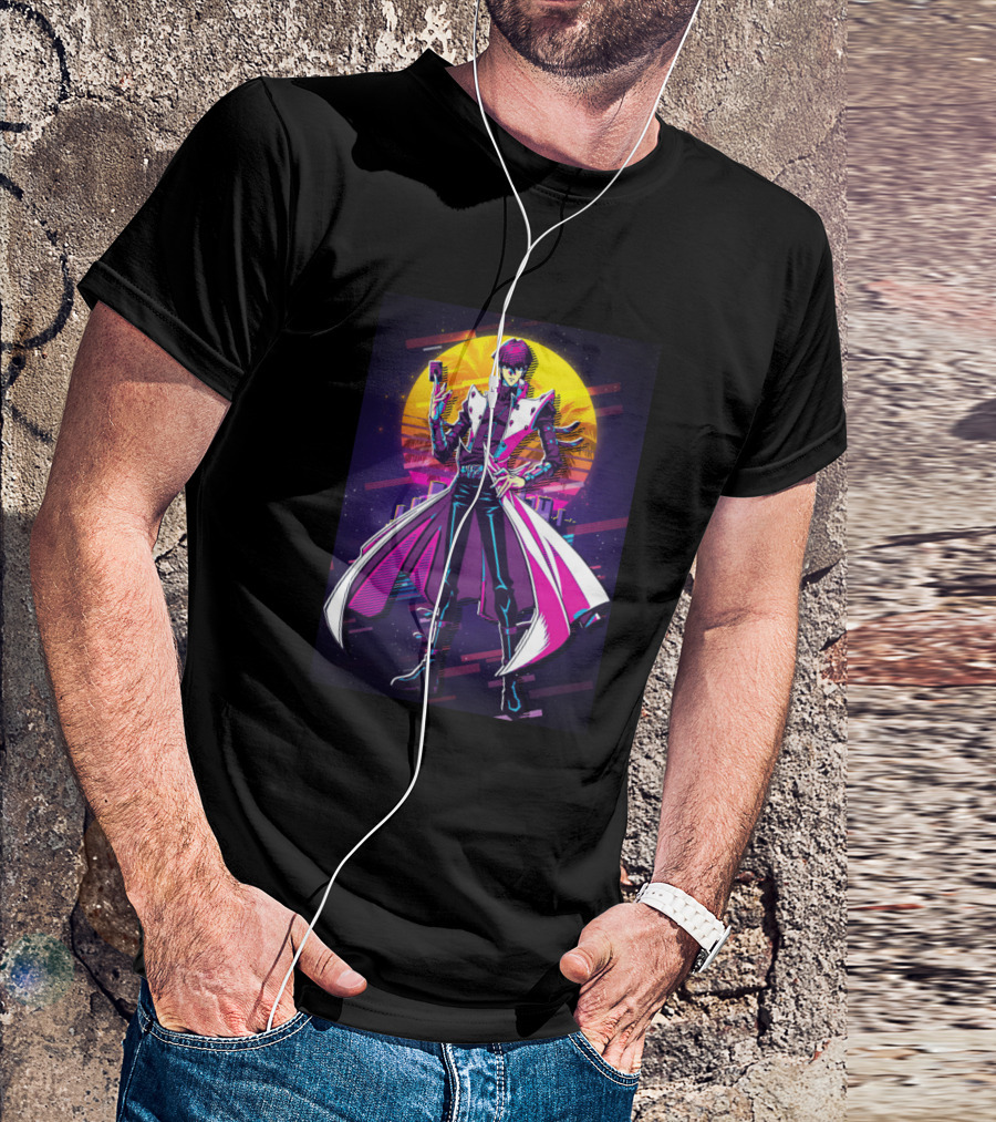 Retro Kaiba Neon Cyberpunk Sunset Motif T-Shirt