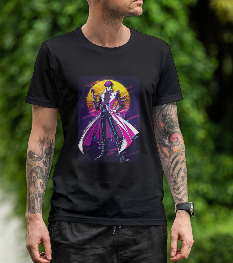 Retro Kaiba Neon Cyberpunk Sunset Motif T-Shirt
