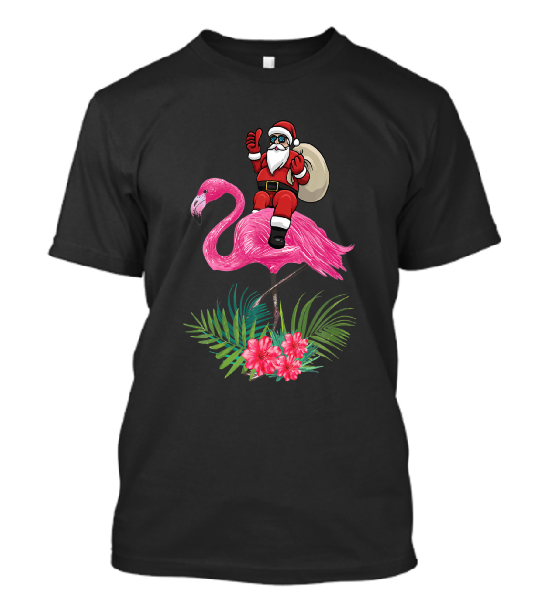 Santa Riding On A Pink Flamingo Tropical Holiday Fun T-Shirt