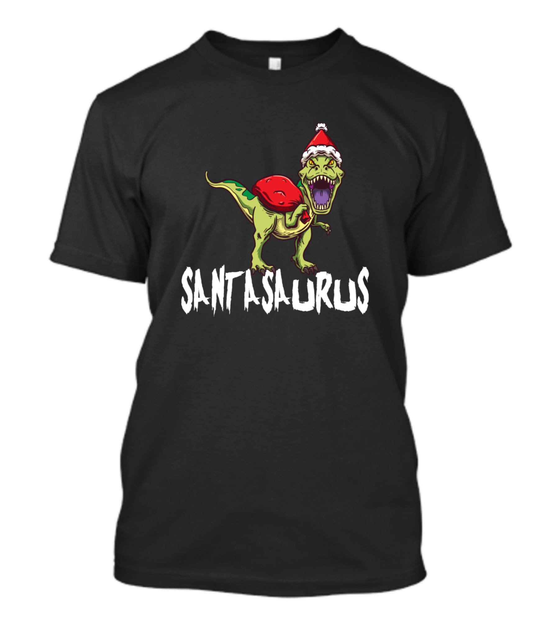 Santasaurus Dinosaur Wearing Santa Hat T-Shirt