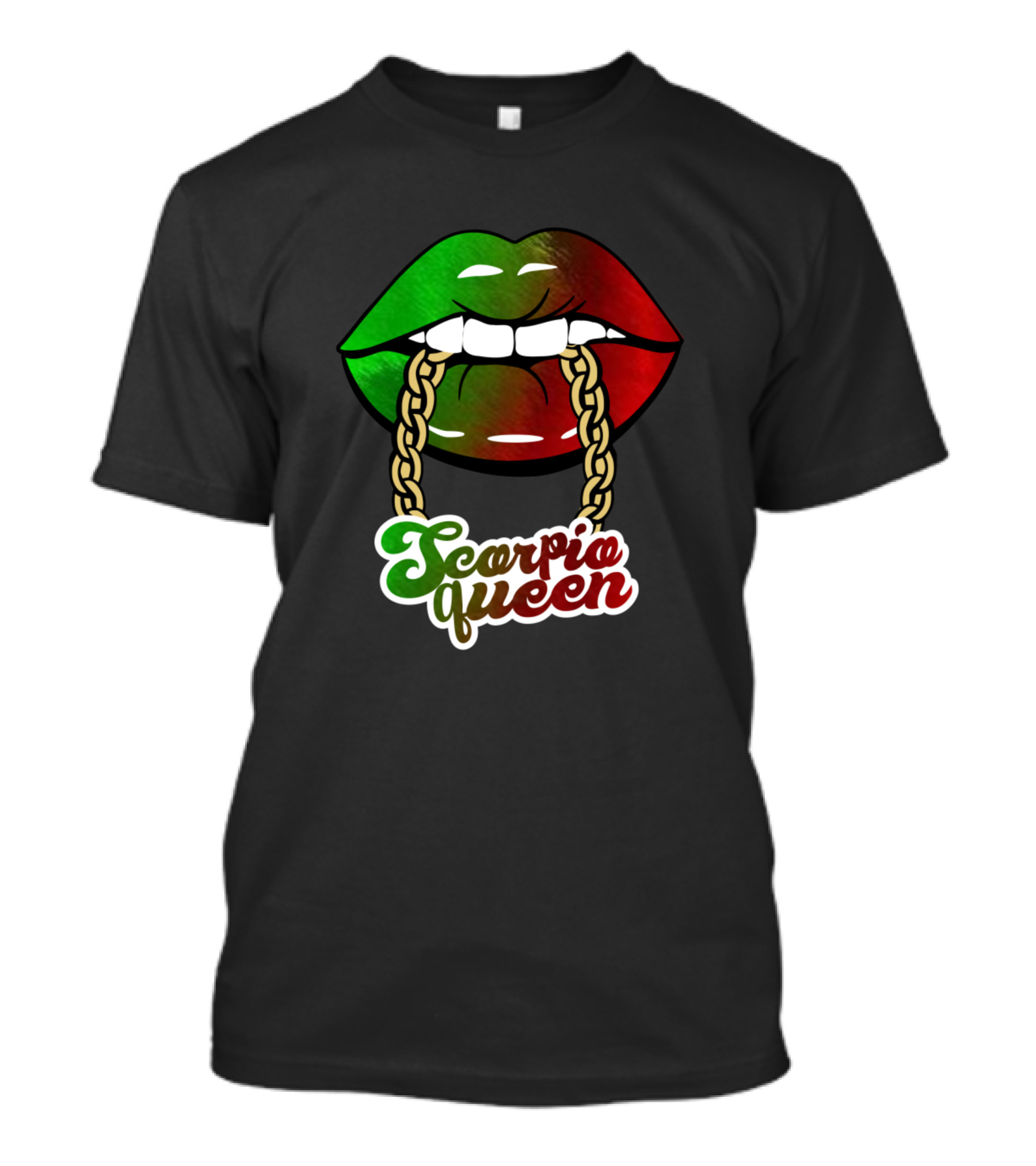 Scorpio Queen Lips Gold Chains African Colors T-Shirt