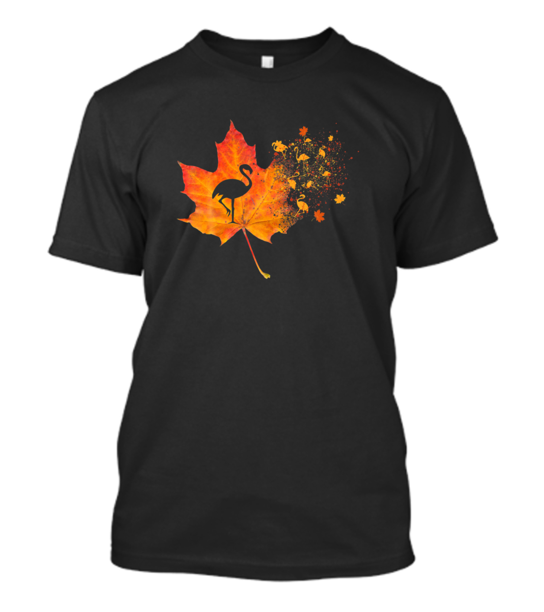 Th Cute Flamingo Thanksgiving Fall Leaves Autumn Maple Leaf T-Shirt
