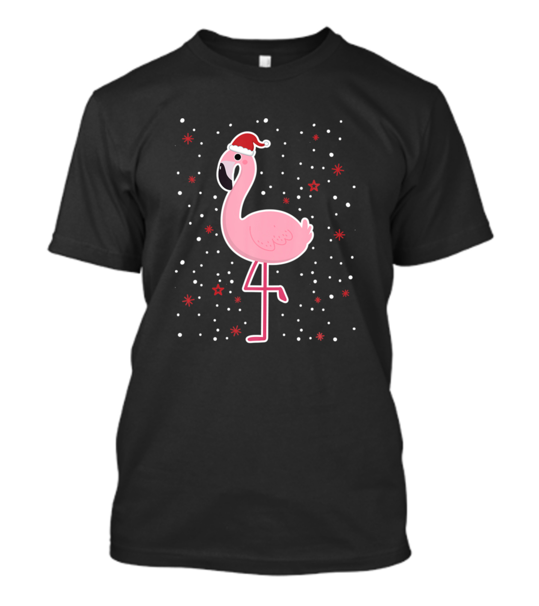 Xmas Christmas Flamingo Santa Hat Snowflakes And Stars T-Shirt