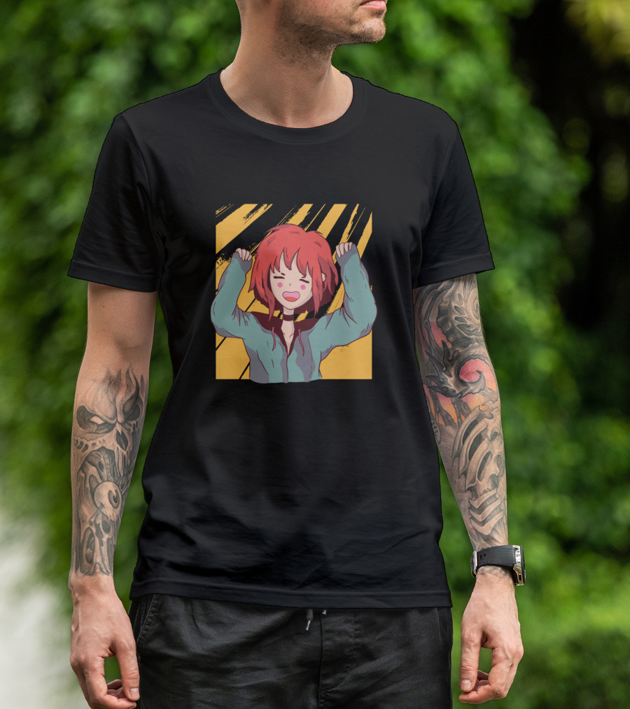 Anime Girl Relax Happy Red Hair Stretching Pose T-Shirt
