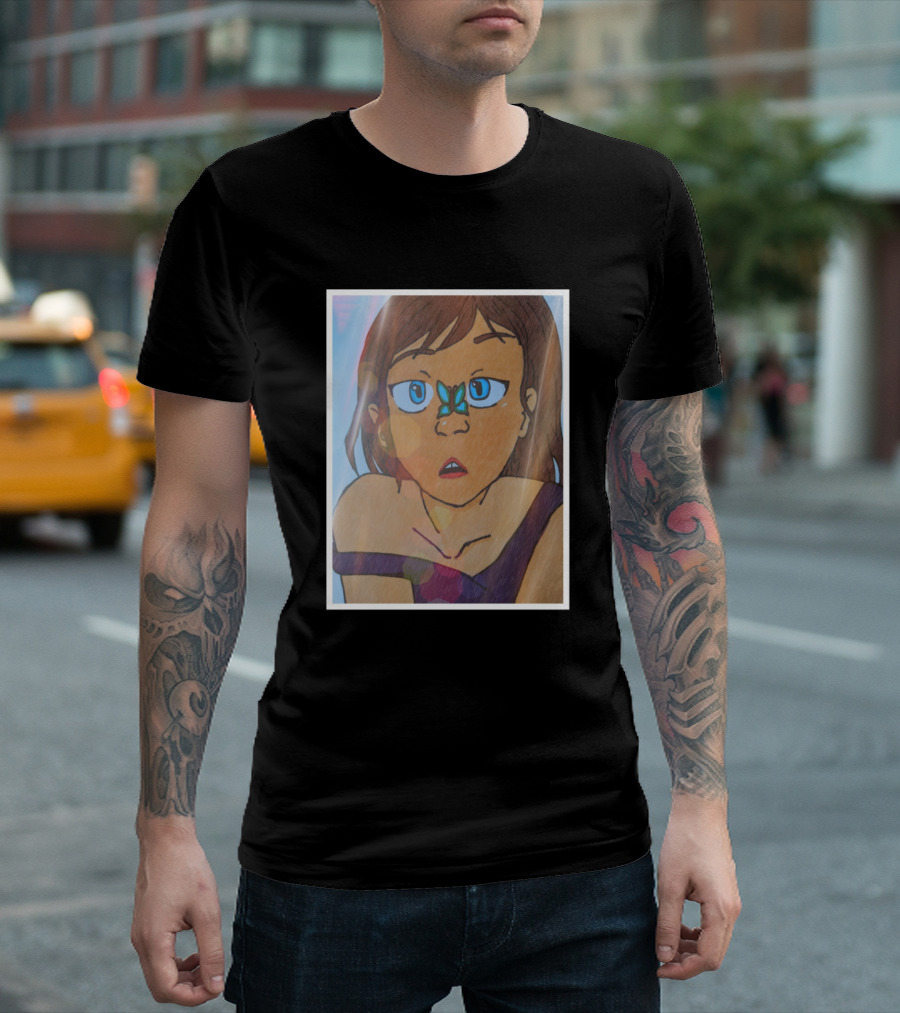 Butterfli Girl with Blue Butterfly on Nose T-Shirt