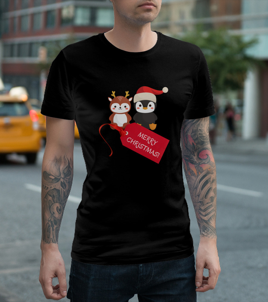 Christmas Cute Merry Christmas Penguin Reindeer Holiday T-Shirt