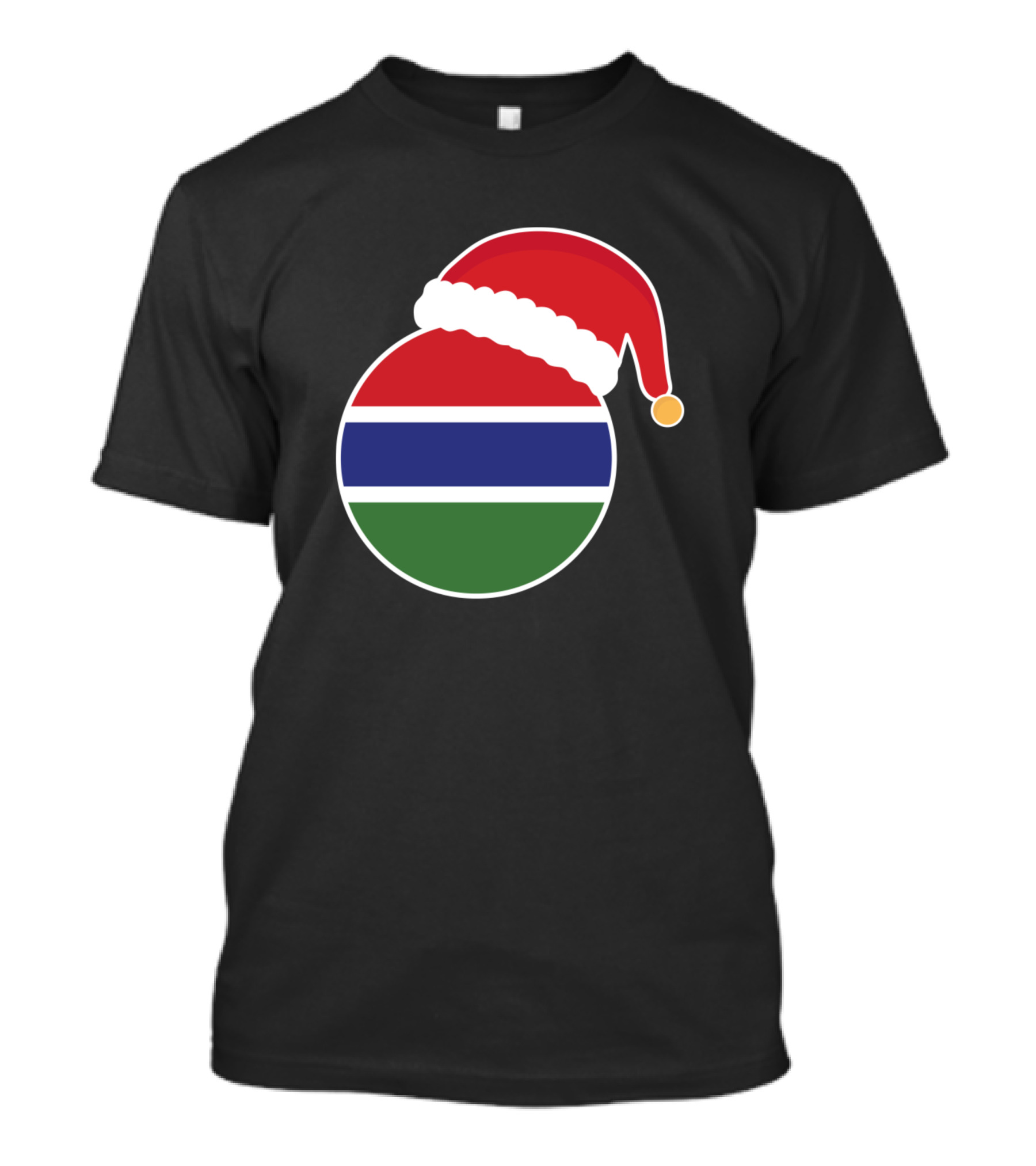 Santa Hat On The Gambia Flag-Themed Christmas T-Shirt