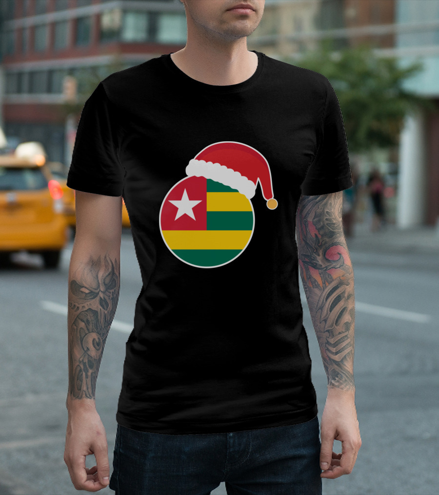 Christmas Santa Hat On Togo Flag T-Shirt