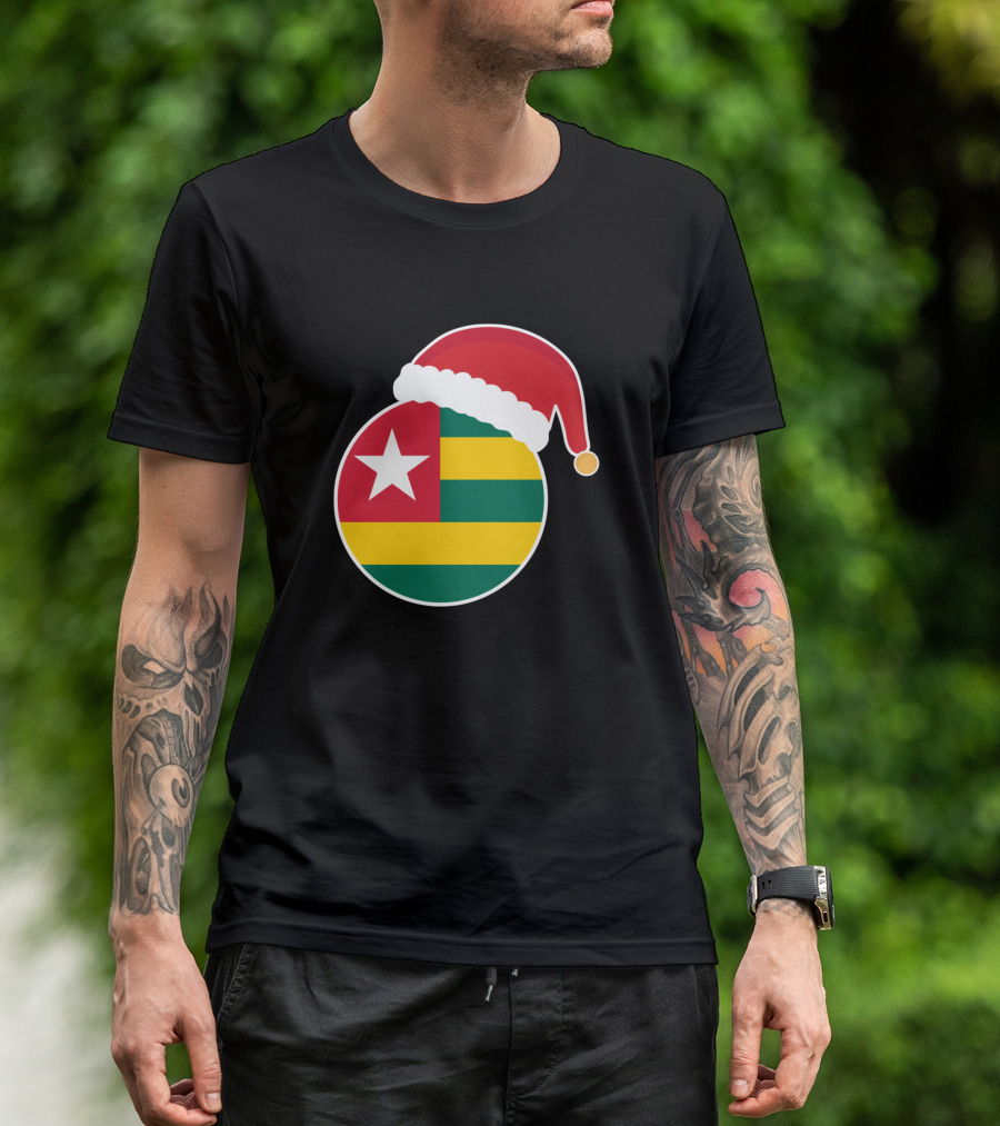Christmas Santa Hat On Togo Flag T-Shirt