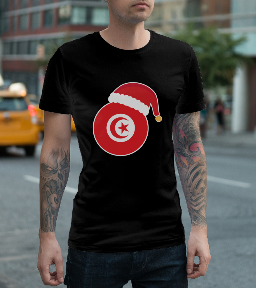 Christmas Tunisia Flag Santa Claus Hat Emblem T-Shirt