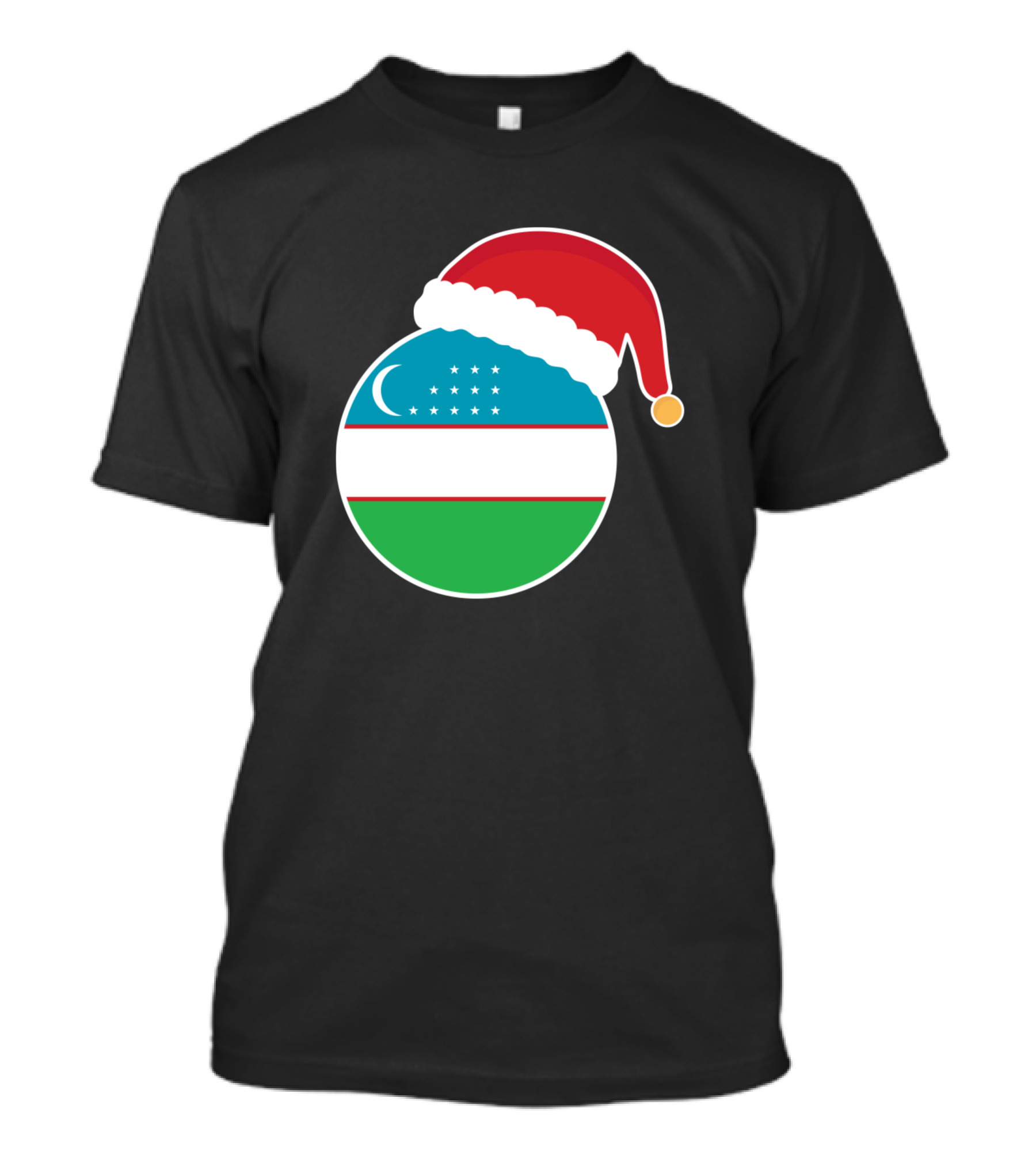 Uzbekistan Flag Circle With Santa Hat Christmas T-Shirt