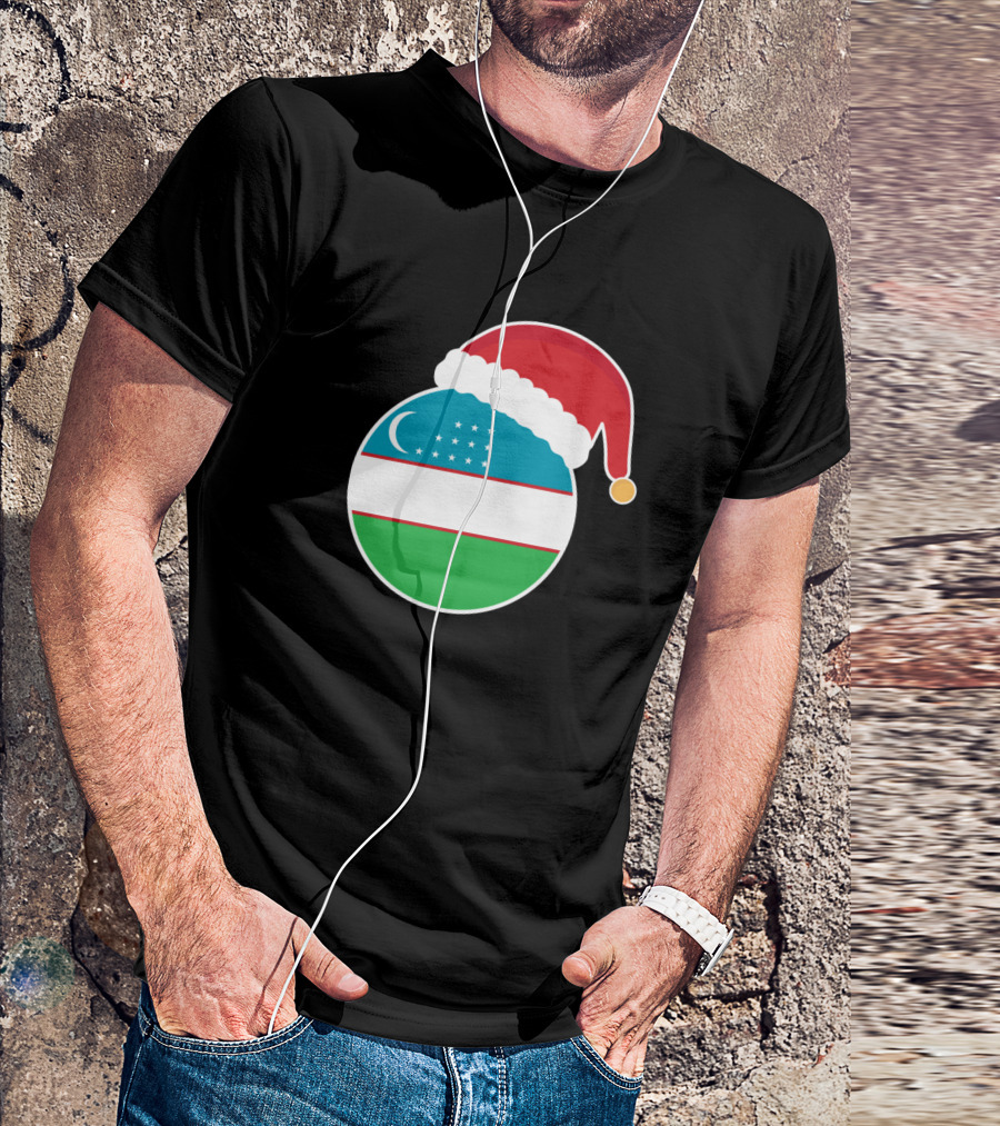 Uzbekistan Flag Circle With Santa Hat Christmas T-Shirt