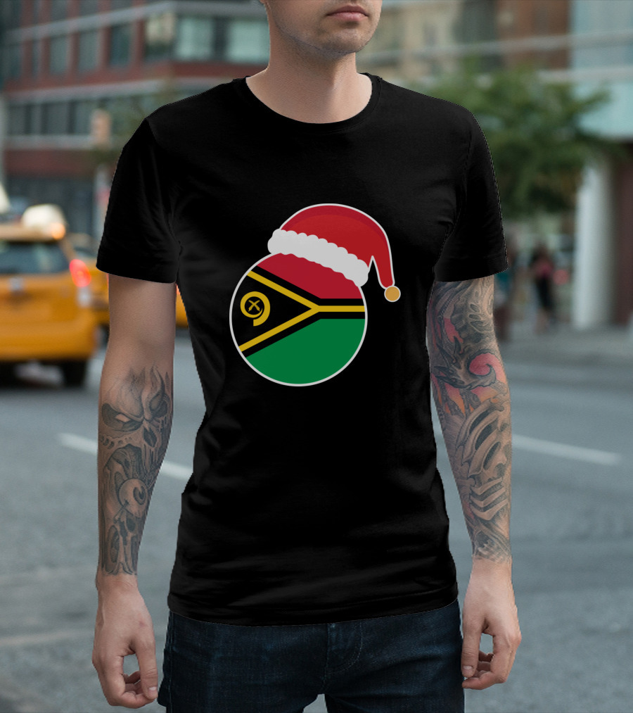 Christmas Vanuatu Flag Santa Hat T-Shirt