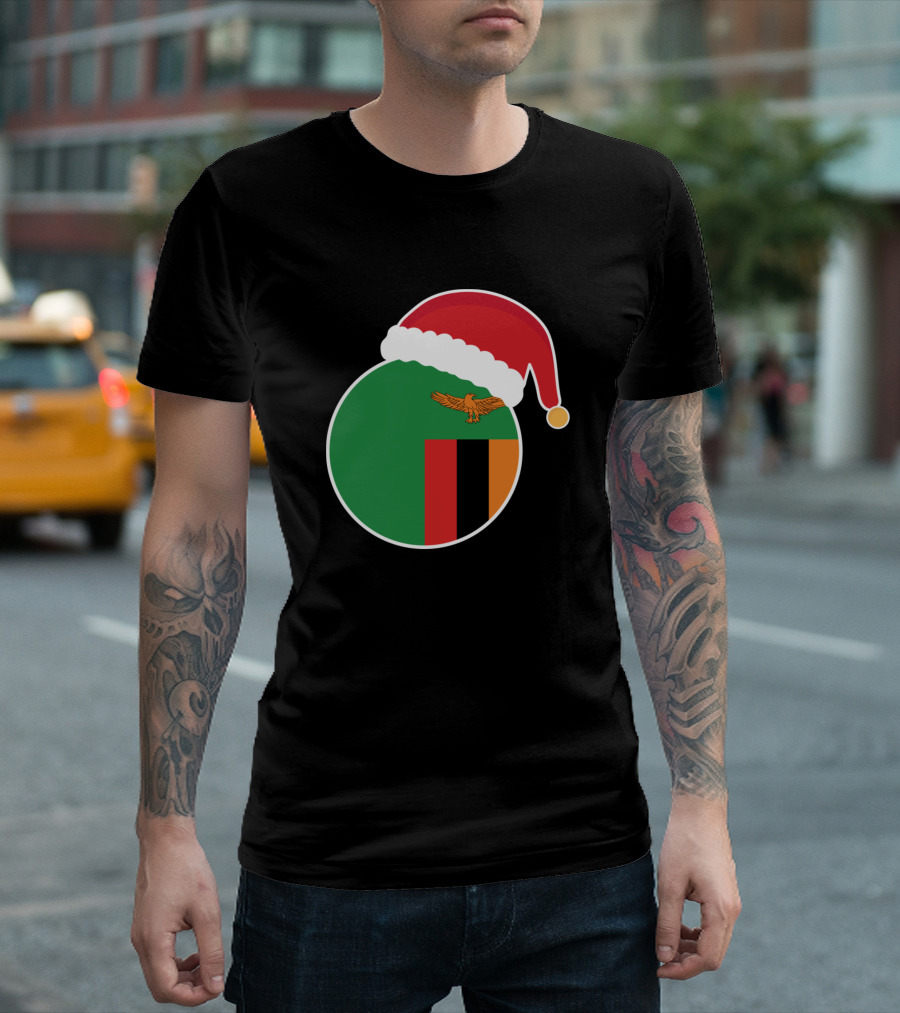 Christmas Zambia Flag Santa Claus Hat T-Shirt