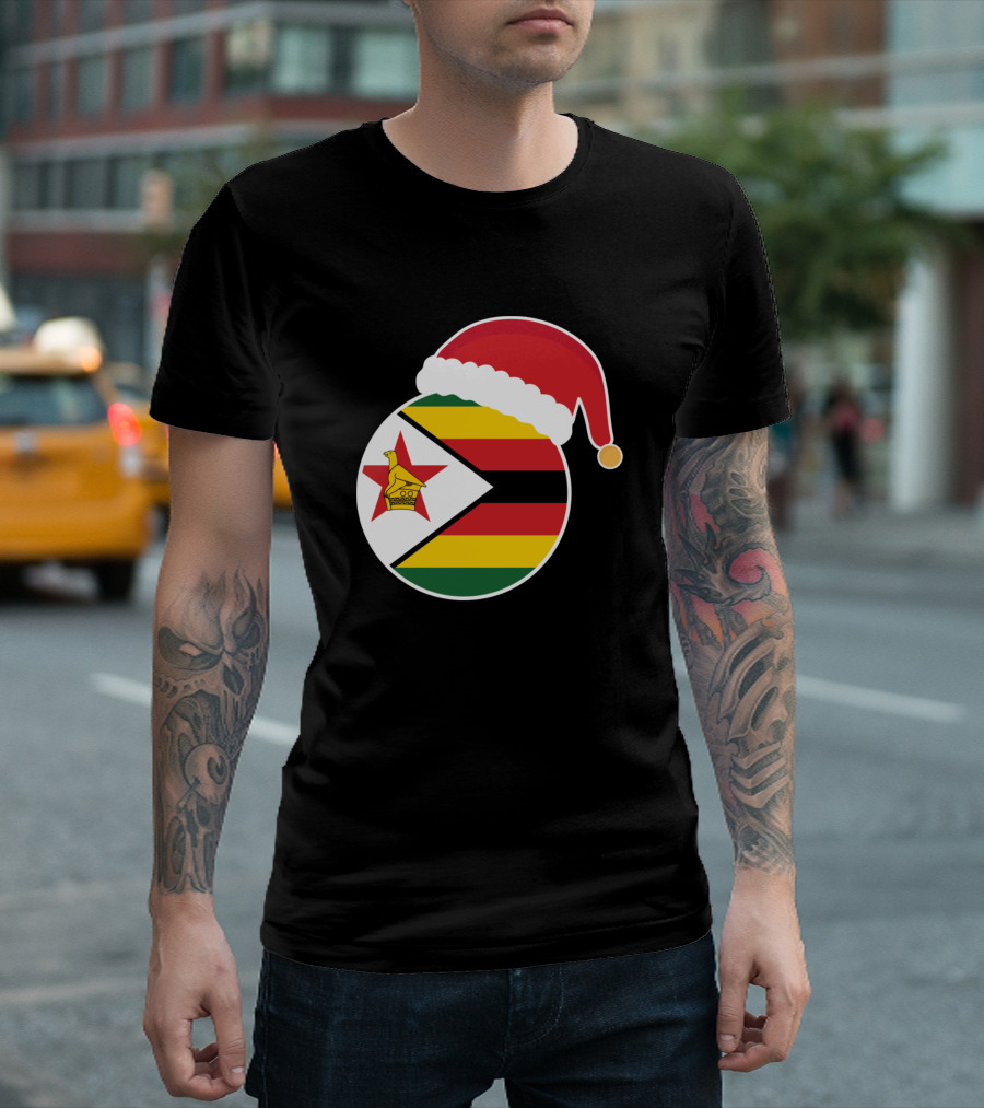 Christmas Zimbabwe Flag Santa Hat T-Shirt