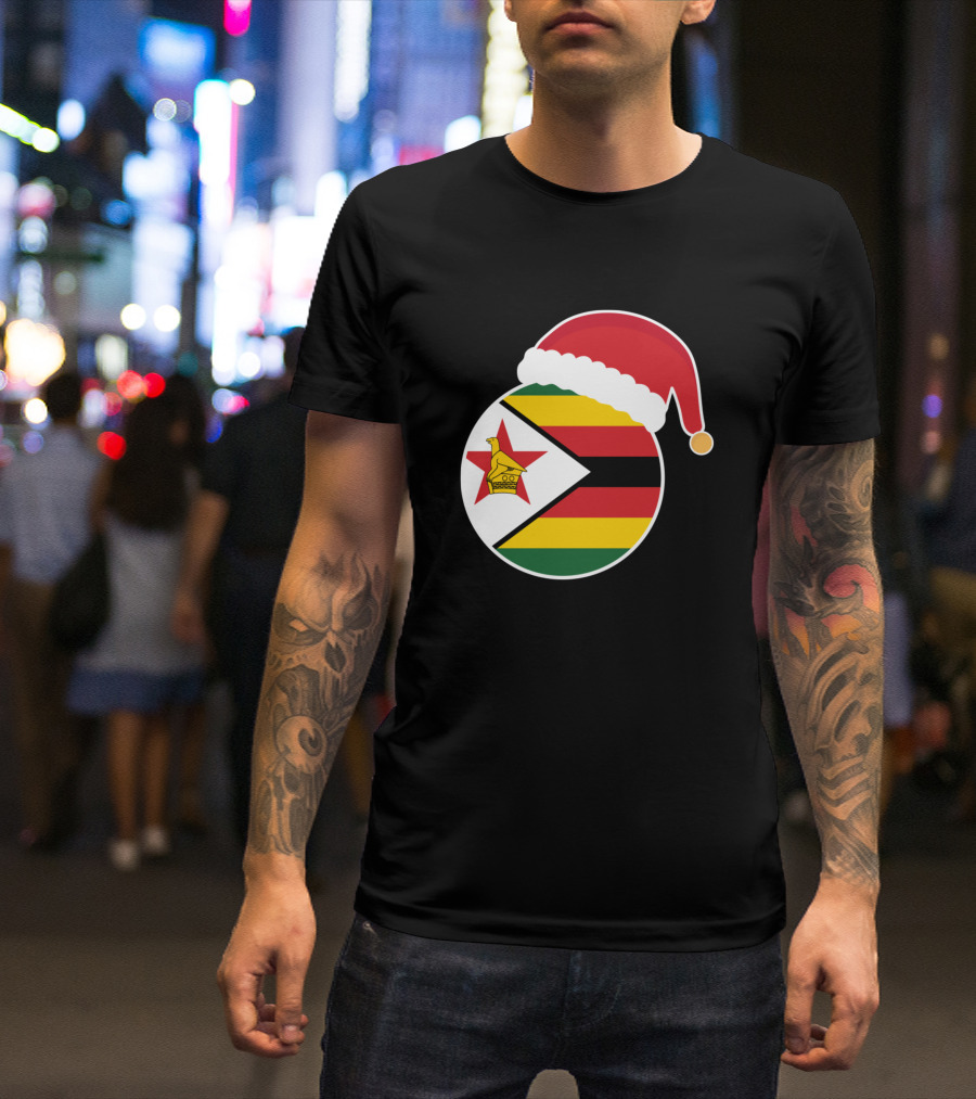 Christmas Zimbabwe Flag Santa Hat T-Shirt