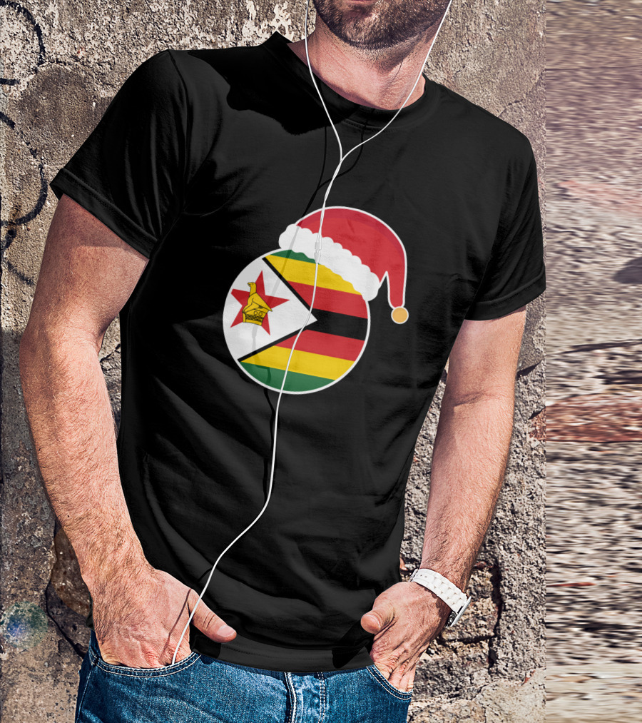 Christmas Zimbabwe Flag Santa Hat T-Shirt