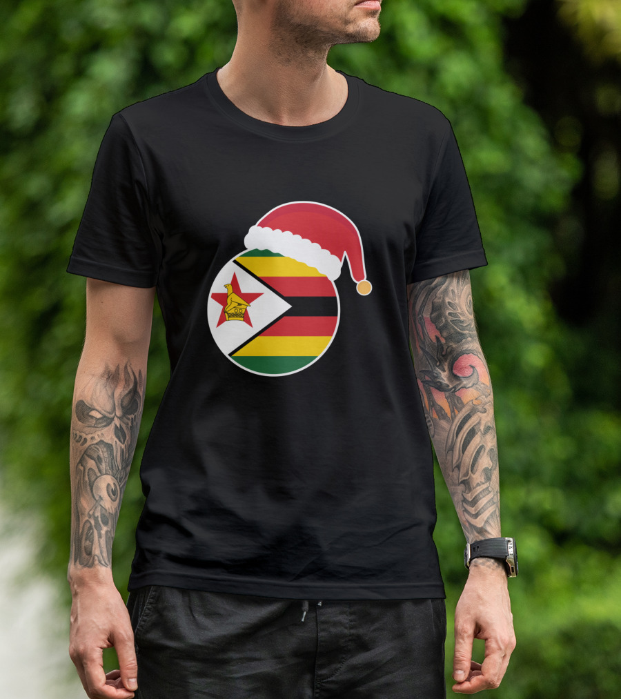 Christmas Zimbabwe Flag Santa Hat T-Shirt