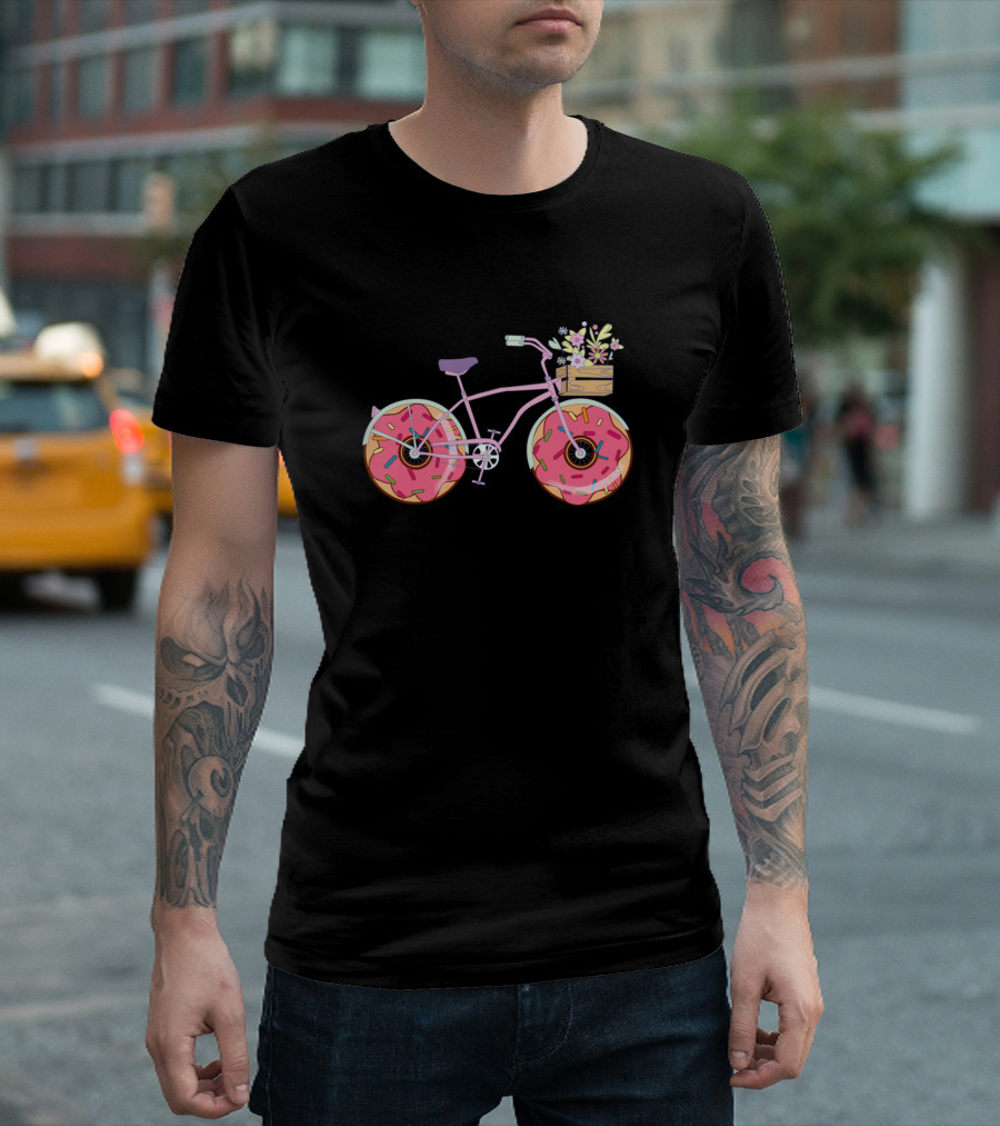 Cool Donuts Bicycle With Flower Basket T-Shirt