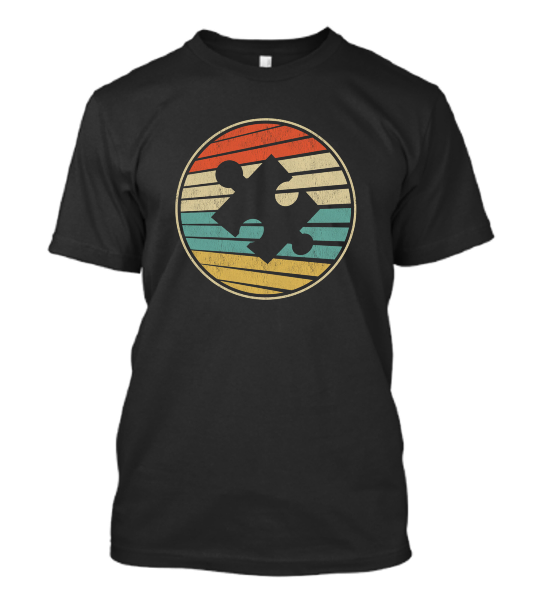 Cute Autism Awareness Vintage 70S 80S Puzzle Piece Retro Stripes T-Shirt