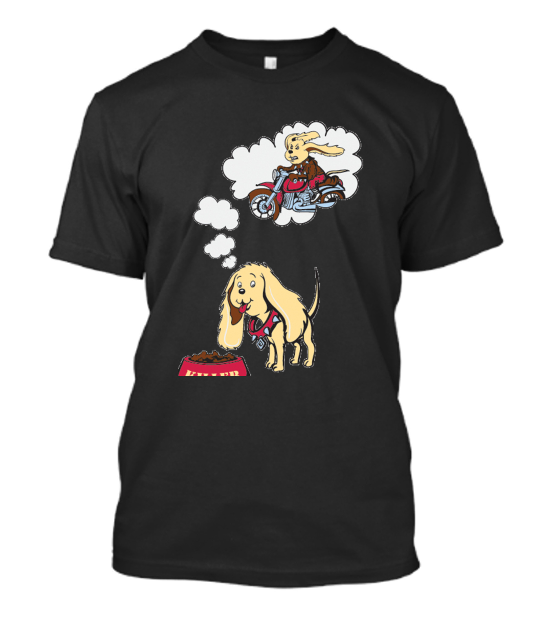 Cute Dog Dreaming Of Rabbit On Motorcycle T-Shirt