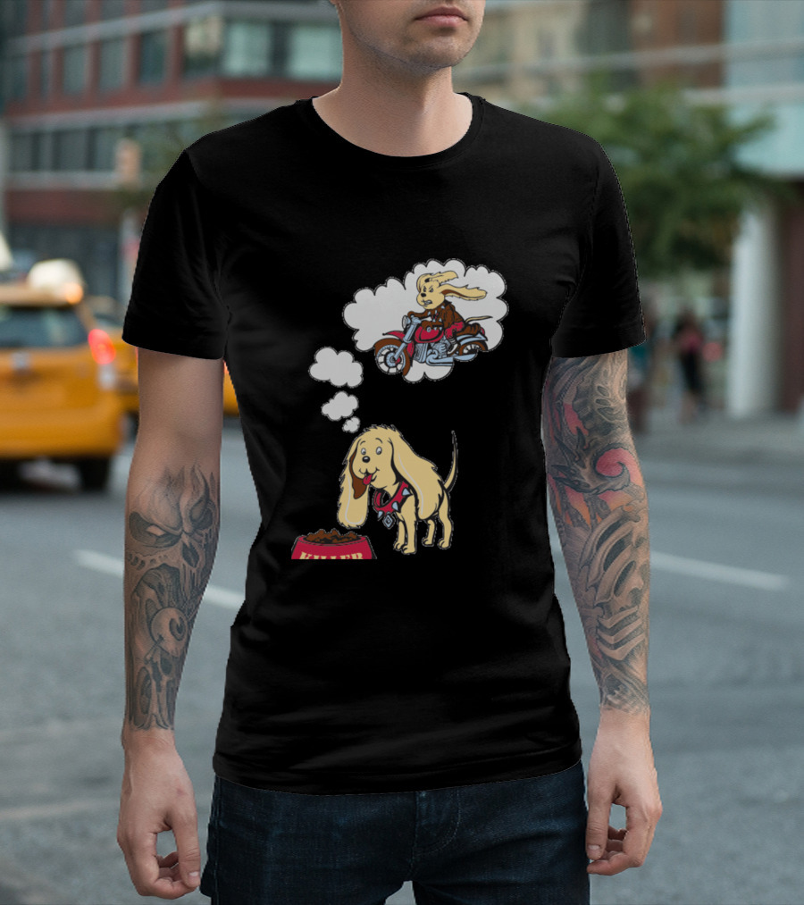 Cute Dog Dreaming Of Rabbit On Motorcycle T-Shirt
