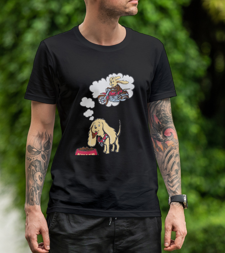 Cute Dog Dreaming Of Rabbit On Motorcycle T-Shirt