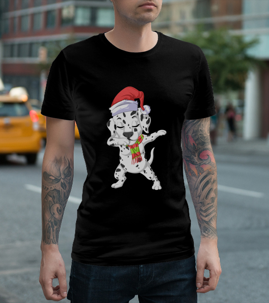Dalmatian Dabbing with Santa Hat and Christmas Scarf T-Shirt
