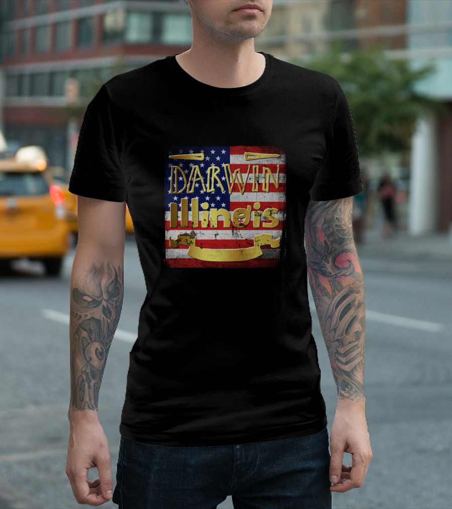 Darwin Illinois American Flag Gold Banner T-Shirt