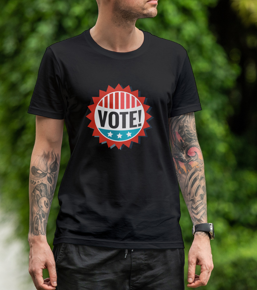 Vote Election Sign Red White And Blue Stars Badge T-Shirt
