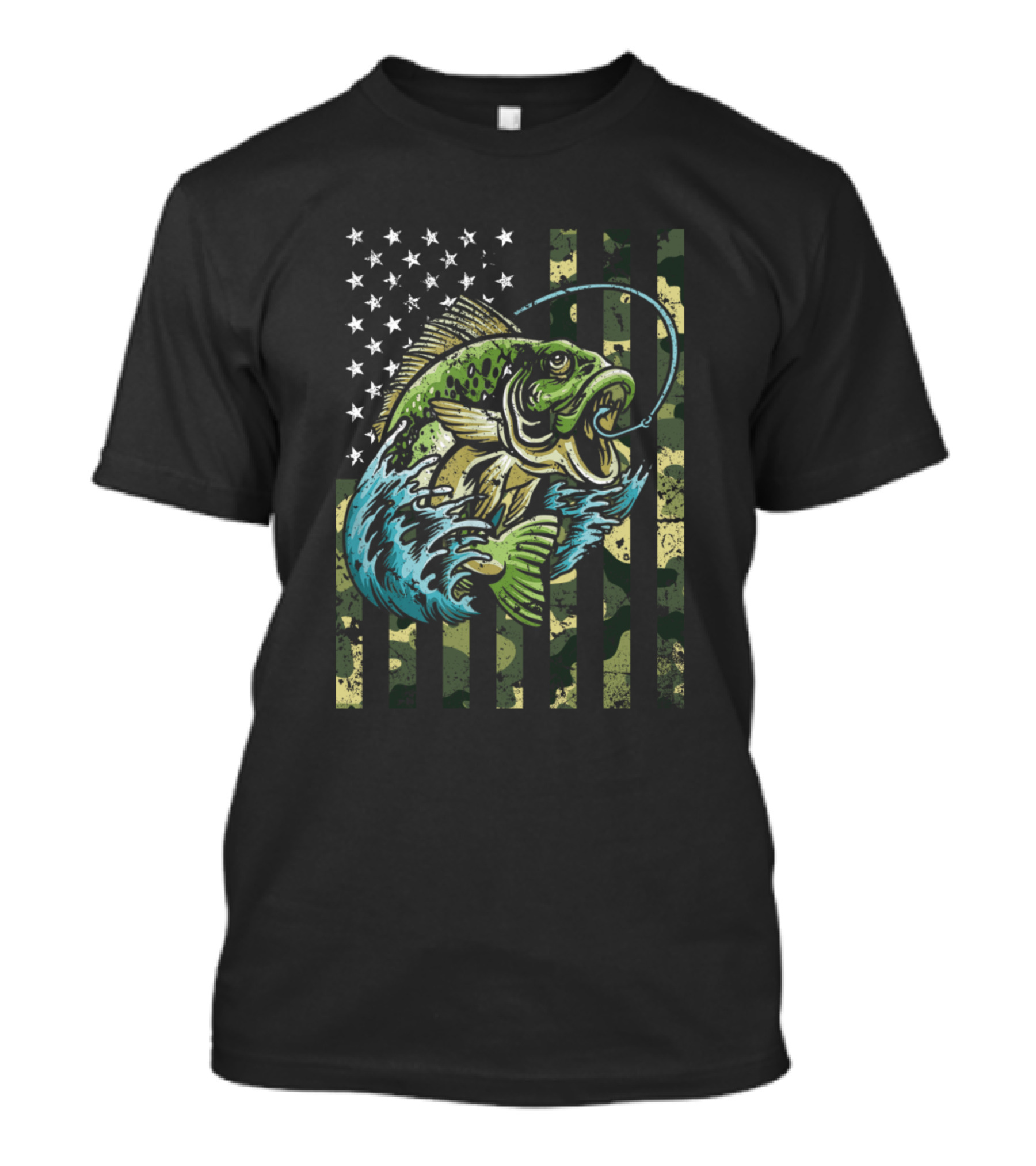 Fishing Camouflage USA Flag Bass Fisherman Iconic T-Shirt