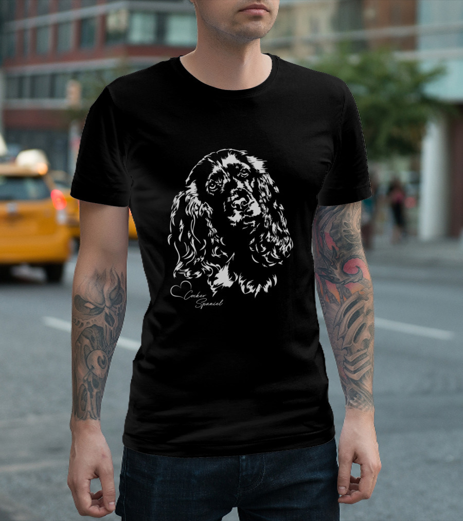 Proud English Cocker Spaniel Dog Sketch with Heart T-Shirt