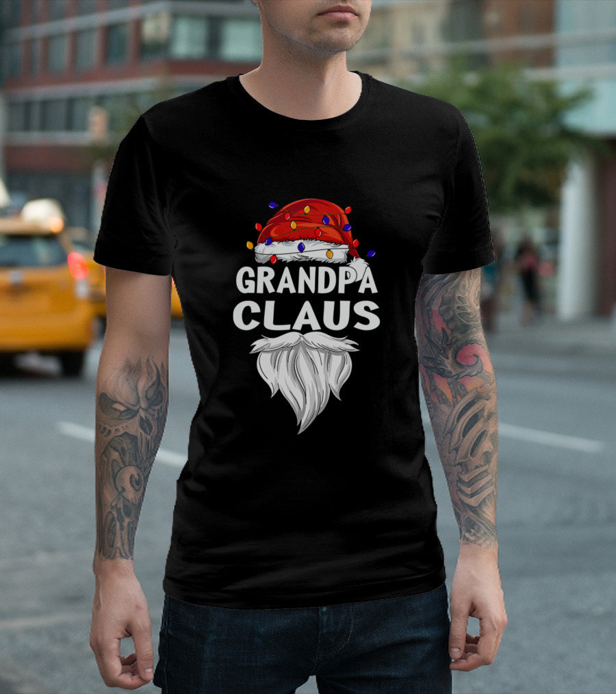 Grandpa Claus Santa Hat With Festive Christmas Lights And Beard T-Shirt